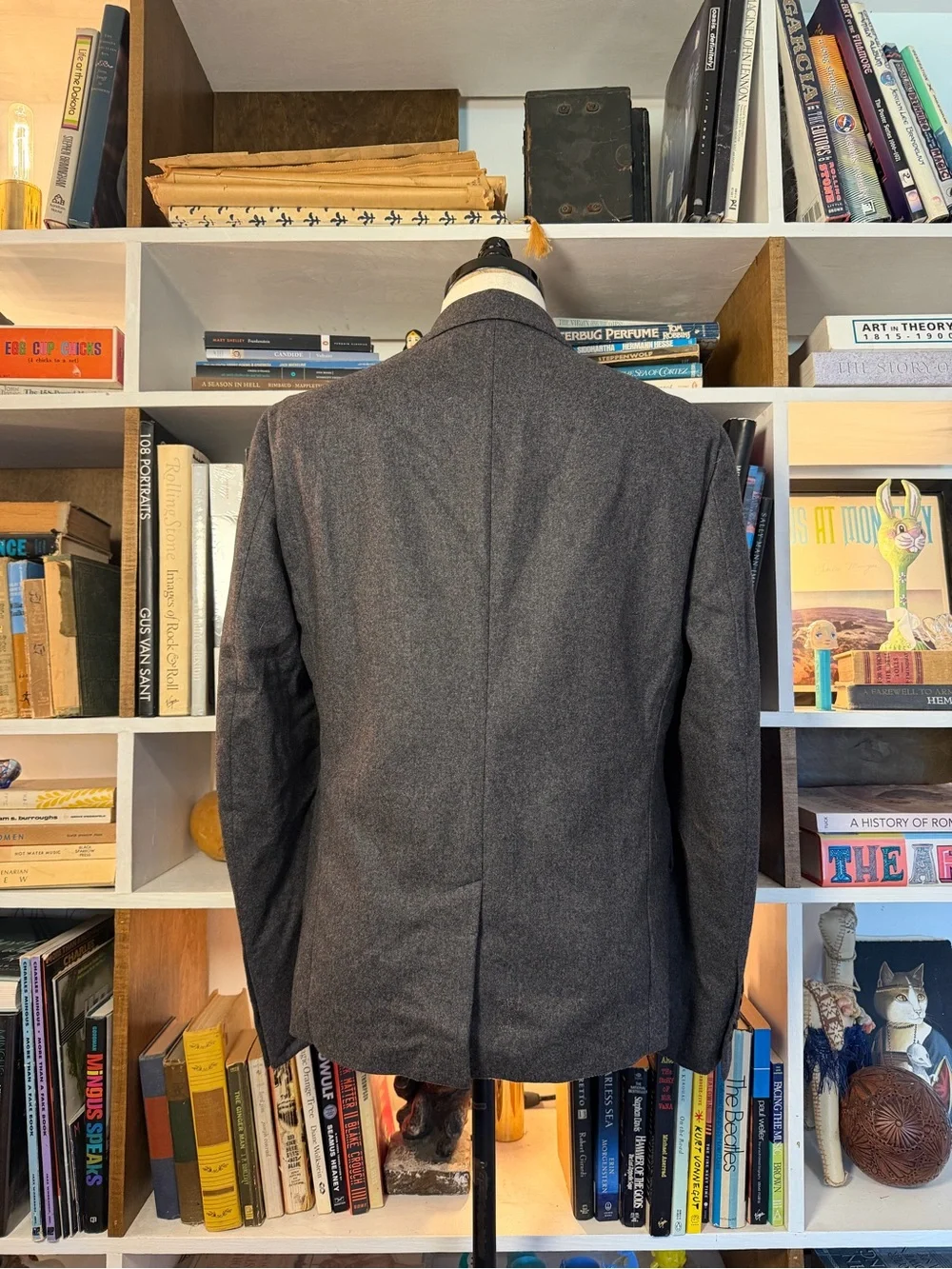 Gray Men's Wool Blazer with Red Trim